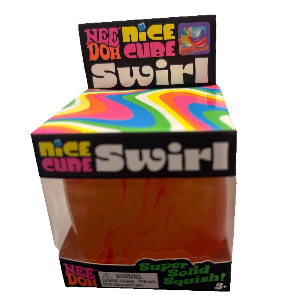 NIB Nee Doh Nice Cube Swirl Red Orange Marble Squishy Fidget Toy Stress Anxiety